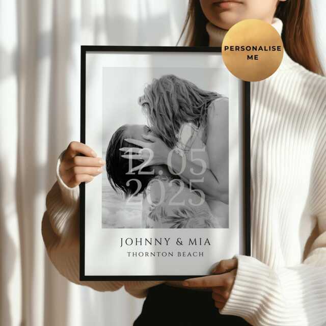Personalised Engagement Photo Print - Customised Engaged Couple Gift Keepsake For Newly - image 1