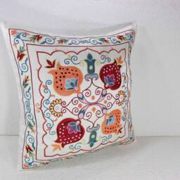 Hand-Embroidered Silk Suzani Pillow Cover - thumbnail 3
