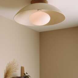 Speckled Cream Matt Xl Dawn Flush Mount Ceiling Light in Ceramic & Oak - thumbnail 2