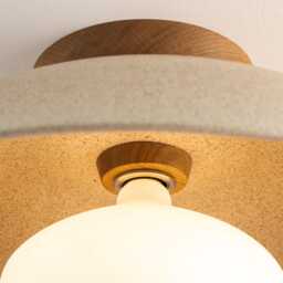 Speckled Cream Matt Xl Dawn Flush Mount Ceiling Light in Ceramic & Oak - thumbnail 3