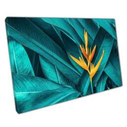 Exotic Yellow Flower Canvas Art Dark Teal Foliage Print For Home & Office Wall Decor - thumbnail 1