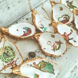 Handmade 12 Days Of Christmas Oyster Shell Ornament, Coastal Decor - thumbnail 4