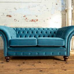 Unique British Handmade 2 Seater Chesterfield Sofa - Reflex Cushion Seat Metallic Teal Velvet - thumbnail 2