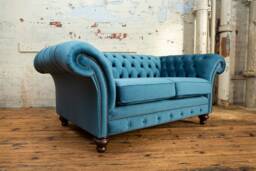 Unique British Handmade 2 Seater Chesterfield Sofa - Reflex Cushion Seat Metallic Teal Velvet