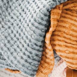 Soft Linen Waffle Bath Towels in Dusty Blue/Face, Hand, Body Towels/Softened Blend Spa Towels/ - thumbnail 3