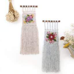 Embroidered Rose Wall Hanging Rustic Floral Woven Decor - thumbnail 4