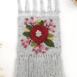 Embroidered Rose Wall Hanging Rustic Floral Woven Decor - thumbnail 3