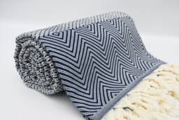 Navy Blue Blanket, Turkish Bedspread, Sofa Cover, Home Decor, Bohemian Blanket, Bed Cover, 75x91, Turkish Towel, B3-Dreamb - thumbnail 1