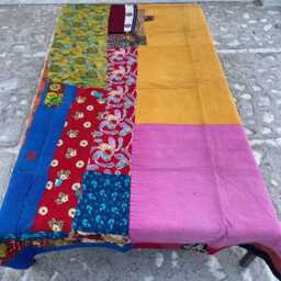 Block Printed Cotton Patchwork Kantha Quilt - Handmade Vintage Style Bedspread - thumbnail 2
