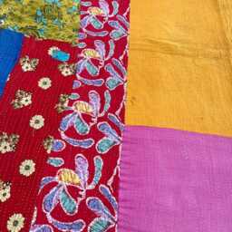 Block Printed Cotton Patchwork Kantha Quilt - Handmade Vintage Style Bedspread - thumbnail 3