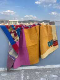 Block Printed Cotton Patchwork Kantha Quilt - Handmade Vintage Style Bedspread - thumbnail 1