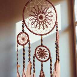 Boho Dreamcatcher Wall Hanging Earthy Brown Faux Feather Decor - thumbnail 2