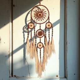 Boho Dreamcatcher Wall Hanging Earthy Brown Faux Feather Decor - thumbnail 3