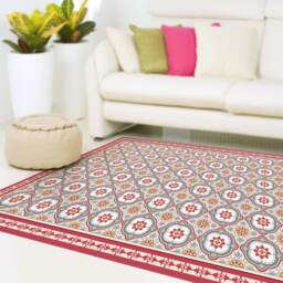 Linoleum Doormat With Spanish Tiles in Red & Blue. Vinyl Area Rug Door Mat Runner Floor Spanish Tile Design - thumbnail 2