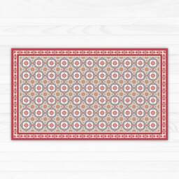 Linoleum Doormat With Spanish Tiles in Red & Blue. Vinyl Area Rug Door Mat Runner Floor Spanish Tile Design - thumbnail 3