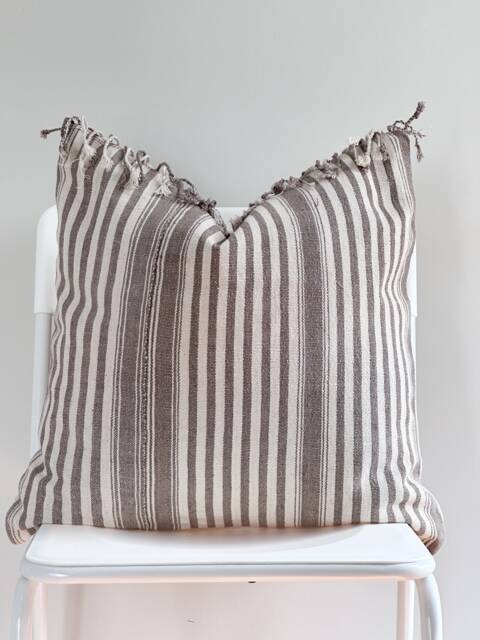 Brown Tan Tribal Hemp Hand Woven Striped Natural Dye Color Hmong Pillow Cover - image 1