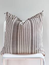 Brown Tan Tribal Hemp Hand Woven Striped Natural Dye Color Hmong Pillow Cover - thumbnail 1