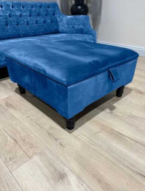 Blue Square Plain Ottoman Storage - Large Velvet Foot Stool Made in UK - image 1