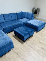 Blue Square Plain Ottoman Storage - Large Velvet Foot Stool Made in UK - thumbnail 4