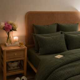 Dark Olive Waffle 100% Cotton Duvet Cover Set - thumbnail 3