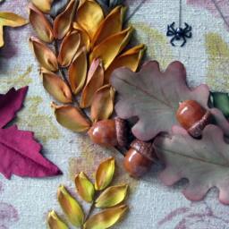 Hand Embroidered Autumn Ribbon Wall Art, Hemp Fabric, 50x50cm - Unframed - thumbnail 3
