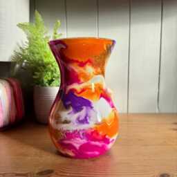 Hand Decorated 18cm Tall Pink Purple Orange Glass Vase Gold Silver Or Copper Finish - thumbnail 3