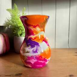 Hand Decorated 18cm Tall Pink Purple Orange Glass Vase Gold Silver Or Copper Finish - thumbnail 2