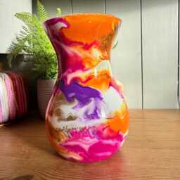 Hand Decorated 18cm Tall Pink Purple Orange Glass Vase Gold Silver Or Copper Finish - thumbnail 1