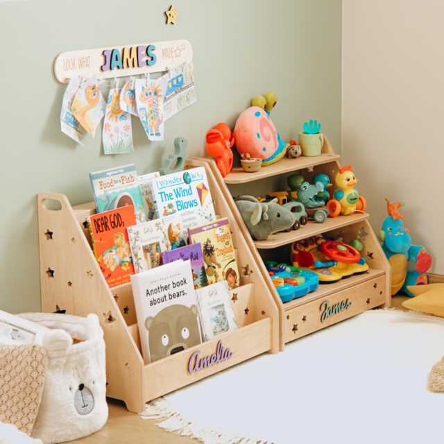 Personalized Bookshelf & Toy Shelf. Montessori Nursery Furniture. Kids Book Storage. Wooden Toys Organizer. Gift For Grandkids - image 1