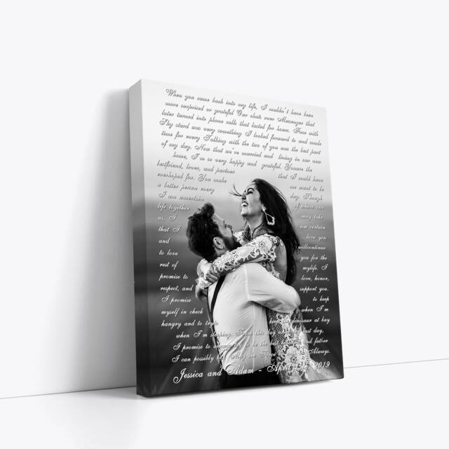 Wedding Vow & Photo Canvas Print, Framed Vows, Anniversary Gift, Lyrics/Vows/Text Or Quotes On Framed Canvas - image 1