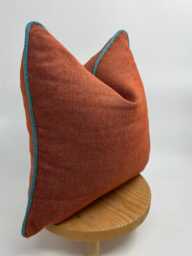Brick Color Linen Throw Pillowcase With Turquoise Pipping, Terracotta Decorative Cushion Cover - thumbnail 1