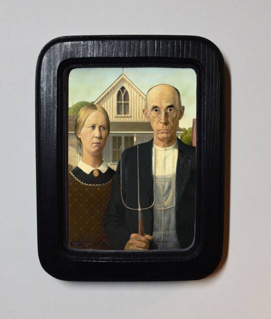 American Gothic Grant Wood Painting 6 X 4 Framed Art Print Handmade Rectangle Wooden Frame Wall Hanging Black White Light Oak - image 1