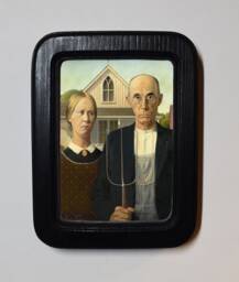 American Gothic Grant Wood Painting 6 X 4 Framed Art Print Handmade Rectangle Wooden Frame Wall Hanging Black White Light Oak