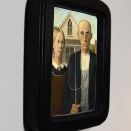American Gothic Grant Wood Painting 6 X 4 Framed Art Print Handmade Rectangle Wooden Frame Wall Hanging Black White Light Oak - thumbnail 2