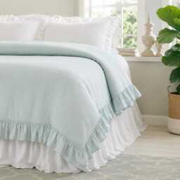Mist Ocean Linen Duvet Cover Features Easy Flow Ruffles, Shabby Chic Bedding, Bedding - thumbnail 3