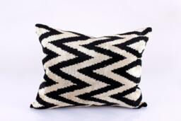 Ikat Velvet Pillow Cover, Handmade Cushion, Decorative Throw Pillow, Boho Cushion Turkish Home Decor - thumbnail 1