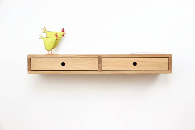 Noah 90 - Solid Oak Floating Console Table With Drawers Entryway Organizer - image 1