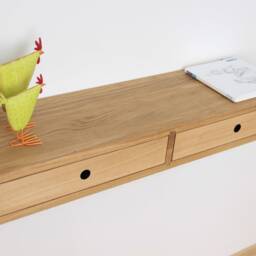 Noah 90 - Solid Oak Floating Console Table With Drawers Entryway Organizer - thumbnail 3