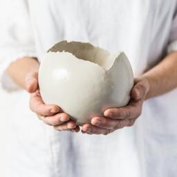 Large White Ceramic Planter For Succulent Or Flowers, Round Decorative Vase, Pot Indoor - thumbnail 2