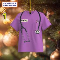 Custom Name Nurse Christmas Ornament, Tree Hanging Decor, Flat 2D Ornament Acrylic/ Wooden, Nursing Gift