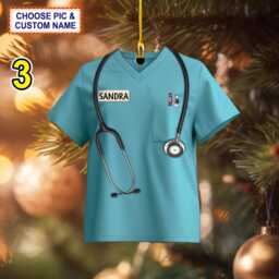 Custom Name Nurse Christmas Ornament, Tree Hanging Decor, Flat 2D Ornament Acrylic/ Wooden, Nursing Gift - thumbnail 3