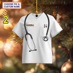Custom Name Nurse Christmas Ornament, Tree Hanging Decor, Flat 2D Ornament Acrylic/ Wooden, Nursing Gift - thumbnail 2