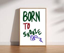 Born To Snooze Hand Drawn Retro Illustration Print, Fun Bedroom Aesthetic Wall Art, Trendy Apartment Poster, Funny Doodle Art - thumbnail 1