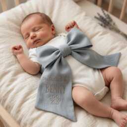 Custom Protected By Dog Embroidered Newborn Bow Sash, Baby Hospital Paw Swaddle, Sash For Picture, Shower Gift - thumbnail 2