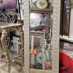 Full Length Wall Mirror Wood Square Mosaic Design Frame Antique White Silver Colour Bevelled Edge 132x53cm - 52x21 Inches Tall - thumbnail 4