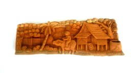 Wood Carved Old Village Scene, Wood Carved Panel, Natural Teak Wood, Art Objects, Wall Decor, Living Room Wall Art, Gift