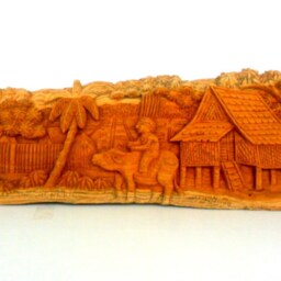 Wood Carved Old Village Scene, Wood Carved Panel, Natural Teak Wood, Art Objects, Wall Decor, Living Room Wall Art, Gift - thumbnail 2
