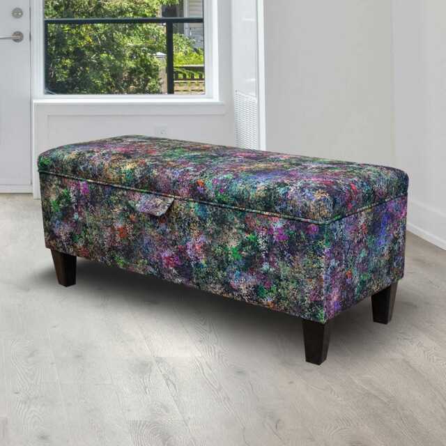 Multicolour Velvet Storage Bench - Artistic Print Ottoman Handmade in Britain - image 1