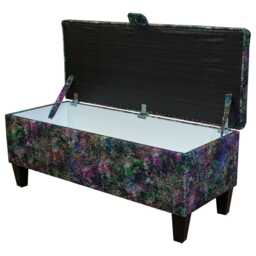 Multicolour Velvet Storage Bench - Artistic Print Ottoman Handmade in Britain - thumbnail 2