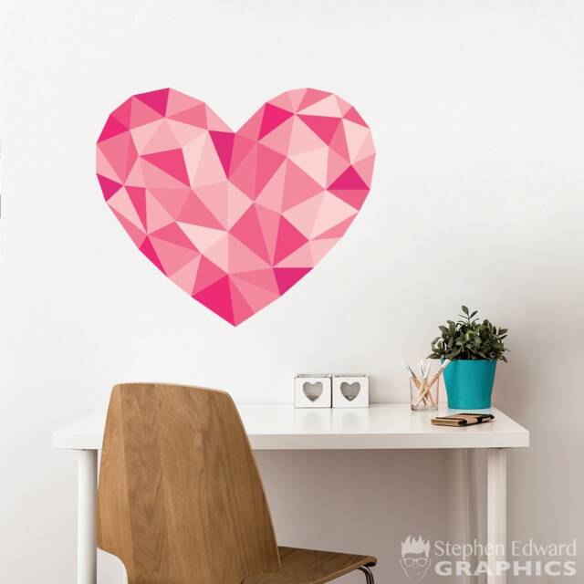 Pink Geometric Heart Decal - Girl Office Decor Bedroom Wall Art Vinyl - image 1